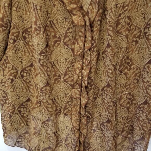 Sheer Blouse Brown Tan V- Neck  Tunic Top Plus Size 2X - Picture 5 of 11